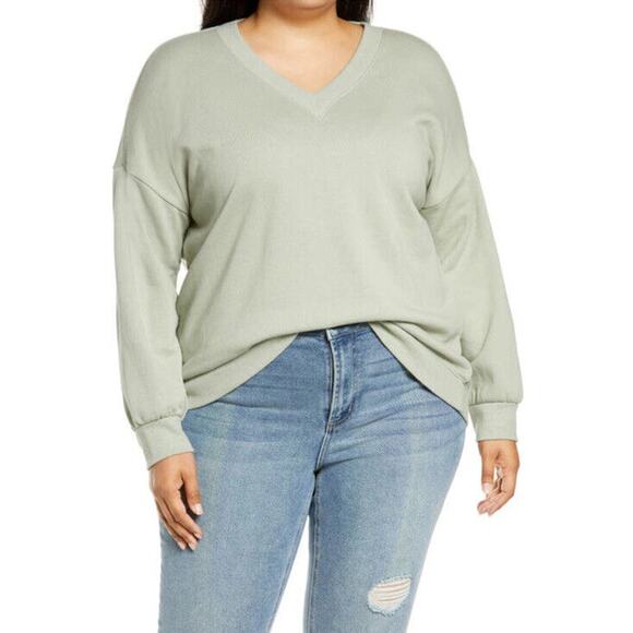 Madewell Womens Organic & Hemp V Neck Sweatshirt Green Size Medium - Picture 1 of 6
